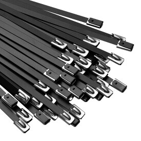 OFFO 黒色ステンレスバンド 400mm(30本セット) 100％SUS304ステンレス耐熱結束バンド 屋外用 耐熱性 耐候性 耐紫外線 耐薬品 屋内外での使用など極めて厳しい条件での使用に最適