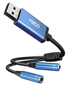 MillSO USB オーディオ変換アダプタ イヤホンジャック 二股 2分配ケーブル usbポート- 3.5mmミニジャックx2 4極 TRRS イヤホン 分岐 USB外付け サウンドカード PS5,PS4,Mac OS/X,Windows/WindowsXP,surface,proLinuxなど対応