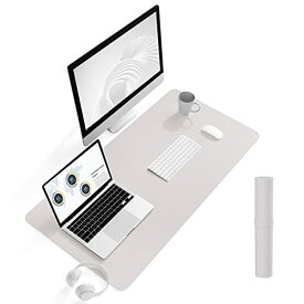 YSAGiデスクマット、滑り止め／防水PUレザー作り、極めて薄い飾りマット、 オフィス及び自宅用パソコンマウスパッド(アンズグレー、90*43cm)