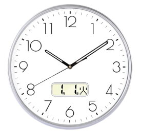Nbdeal 掛け時計 電波時計 日付 曜日表示 直径35cm 夜間秒針停止機能付き （銀色）