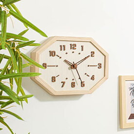 Danmukeji 壁掛け時計 おしゃれ 人気 時計 かわいい 天然木製 八角形 時計 3D立体数字 見やす 壁掛け 置き時計 卓上時計 北欧デザイン 連続秒針 静音 12インチ モダンホーム装飾 引っ越し 新築祝い (木の色)