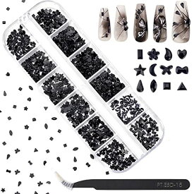 PandaHall ネイルアート パンク ネイルアクセサリー ブラック 約1440個 ネイルデコレーション デコパーツ 立体 12種 ネイルパーツ 携帯電話ケースのデコ ケース付き