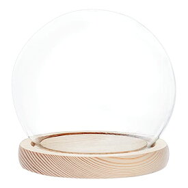 PandaHall ガラスドーム 球の形 ガラスケース フラワー ディスプレイ 木質ベース付き ディスプレイケース 花瓶 容器 母の日 プリザーブドフラワー ギフト用 装飾品 11x11.5cm