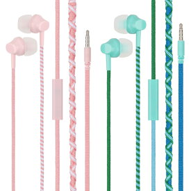 URIZONS[2 PACKS]カラー編み糸3.5 mmイヤホン有線-有線イヤホン入耳式巻き防止汚れ防止子供子供向け3.5 MM丸穴携帯電話用