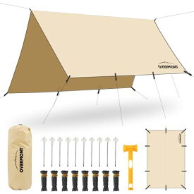 Overmont タープ TCポリコットン 5mx3m 焚き火可 500mm耐水圧 キャンプタープ 難燃性 遮熱性 日よけ 撥水加工 コンパクト アウトドア 天幕シェード ツーリング ピクニック 庭タープ 収納袋付き