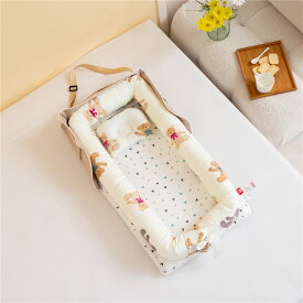Luddy ベビーベッド 新生児 枕付き ベッドインベッド 折りたたみ式 携帯型ベビーベッド 添い寝 ポータブル 出産祝い 通気性洗濯可能 0-24ヶ月