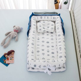 iFCOW ベビーベッド 新生児 ベッドインベッド 折りたたみ式 枕付き 携帯型ベビー布団 添い寝ベビーベッド 通気性に富む 洗濯可能 出産祝い 85*45*12CM ミニマリズム (青いティアラ)