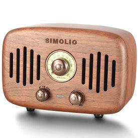 SIMOLIO ビンテージレトロラジオ 大音量で迫力のある2x8ワット究極のステレオサウンド ネイチャーブラックウォールナット木製 レトロラジオ HDサウンドと低音 高感度受信
