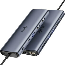 Vigoole 8K Thunderbolt 4と互換性ドック、MacBook ドッキングステーション 3 モニター、10Gbps USB C ハブデュアル HDMI、ディスプレイポート、イーサネット、100W PD、マイク/オーディオ、USB C&A 3.2 Gen 2 ポート iPhone 15/Mac/Dell/HP/Lenovo ラップトップ用