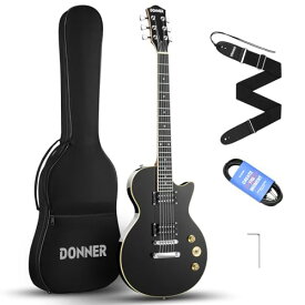 Donner エレキギター 初心者セット LPタイプ 39インチ フルサイズ ポプラ材 HHピックアップ配列 専用ケース ストラップ シールド付 ブラック DL-124