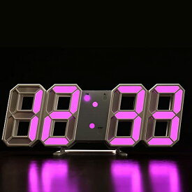 LEDデジタル時計 目覚まし時計 3D led wall clock 置き時計 壁掛け時計 スヌーズ アラーム 明るさ調整 ナイトランプ 年/月/日温度表示 キッチン時計 日本語取扱説明書付き 2022 アップグレード版 -- オーセンティックストア：FAVOR-VIV(白い, ピンクの光)