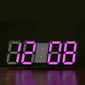 LEDデジタル時計 目覚まし時計 3D led wall clock 置き時計 壁掛け時計 スヌーズ アラーム 明るさ調整 ナイトランプ 年/月/日温度表示 キッチン時計 日本語取扱説明書付き 2022 アップグレード版 -- オーセンティックストア：FAVOR-VIV (黒, ピンクの光)