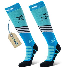 [XCMAN] メリノウール スキーソックスメンズスノーボードソックス ウィンタースポーツ 靴下 冬用靴下 厚手 ニーハイソックス 通気性 （2足セット） (Medium, ブルー 2ペア)