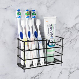 Linkidea 歯ブラシホルダー シャワー、バスルーム用、ステンレススチール製歯ブラシ収納スタンドラック、壁掛け/カウンタートップ 7 スロットオーガナイザー Colgate Extra Clean、Oral-B CrossAction と互換性あり (ブラック)