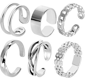 [Akunsz] 指輪 メンズ リング 6点 セットファッションリング おしゃれ フリーサイズ シンプル シルバー 合金 指輪セット 連リング 調節可能なサイズ ユニセックス