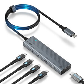 Aceele 10Gbps USB C ハブ 100W 電力供給付き 5ポート USB ハブ3.2 データポート超高速伝送4xUSB-Cポート60cm ケーブル付き ラップトップ用 、MacBook Pro/Air M2 M1、iPad、Dell、HP、Samsung など用 (モニターはサポートしていません)