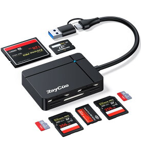 RayCue USB 3.0 Type-C SD カードリーダー 7in1 USB-C&USB-A マイクロSD メモリーカードリーダー 5枚の異なるカードを同時に読み取れ SDカード CFカード MicroSDカード XDカード MSカードなどに対応 MacOS Windows Linux Chrome用 ブラック