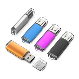 KEXIN USBメモリ・フラッシュドライブ 32GB 5個セット USB 2.0 USBメモリースティック キャップ式 データ転送 Windows PCに対応 （黒、青、ピンク、オレンジ、シルバー）