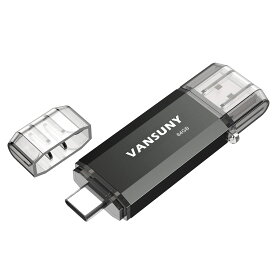 Vansuny USBメモリ 64GB タイプC フラッシュドライブ 2in1 OTG USB 3.0 + USB Cメモリスティック デュアルType C 64ギガ USBサムドライブフォトスティックジャンプドライブ(黒）