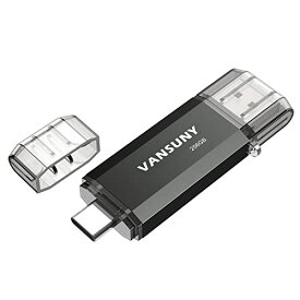 Vansuny USBメモリ Type-C 256GB 高速転送データ USBフラッシュドライブ 2in1 OTG USB 3.0 + USB Cメモリスティック デュアル タイプC 256ギガ 大容量 (黒)