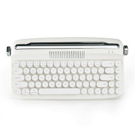 YUNZII タイプライターキーボード ワイヤレス アップグレード キーボード スタンド一体型 USB-C/Bluetoothキーボード かわいい 丸いキーキャップ マルチデバイス対応 ノブコントロール Win/Mac対応(B307, ホワイト)