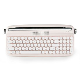 YUNZII タイプライターキーボード ワイヤレス アップグレード キーボード スタンド一体型 USB-C/Bluetoothキーボード かわいい 丸いキーキャップ マルチデバイス対応 ノブコントロール Win/Mac対応(B309, ピンク)