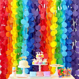 PinkBlume 7色虹 サークル ドット 薄い紙ガーランドバナーパーティー飾り付け カラフルなのビッグ 水玉模様 ストリーマーをぶら下げレインボーポルカドット吊り飾り結婚式 誕生日女の子 男の子赤ちゃんの 100日祝い 装飾