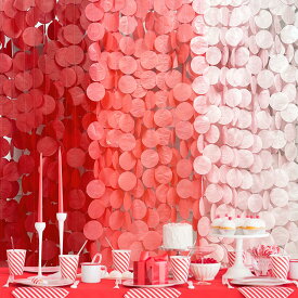 PinkBlume 赤いサークル ドット 薄い紙ガーランドバナーパーティー飾り付け 濃い赤薄い赤のビッグ 水玉模様 ストリーマーをぶら下げクリスマス新年バレンタインデー 結婚式 誕生日赤ちゃんの 100日祝い 装飾 ホーム屋内レッドポルカドット吊り飾り