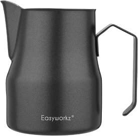 Easyworkz ミルク ピッチャー ジャグ ステンレス鋼製 ラテアート コーヒー カップ 350ml ブラック