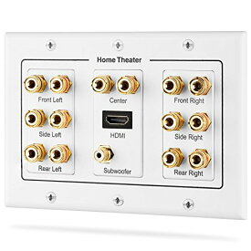 Fosmon ホームシアタースピーカー壁プレートコンセント オーディオ分配コンセントパネル銅 バナナプラグバインディングポスト スピーカーサウンドオーディオコネクタ挿入ジャックカプラ (7.1 サラウンドサウンド + HDMI 2.0-4k@60Hz, 18Gbps) (7スピーカー, 1x RCAジャッ