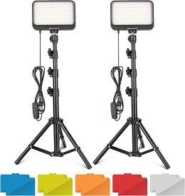 UBeesize LED撮影用ライト 2本セット ビデオライト8inライト 調節可能三脚 カラーフィルター付き ledライト YouTube/生放送/照明/ビデオ撮影に適用 (145CM) 適格請求書発行可