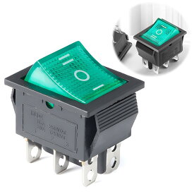 【REYLNXR】押しボタン式スイッチ 電源スイッチ 4ピン2段階 AC 30A 125/250V 電気溶接機 電源 大電流に適しています（製品の内容：D4-30A 緑色ライトつきの電源スイッチ、6個セット）
