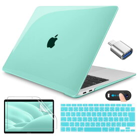 CISSOOK MacBook Air 13 インチ ケース カバー A2337 M1 A2179 対応 グリーン カバー 2020 2021 新型 macbook air 13 シェルカバー 透明 クリア グリーン 薄型 日本語 JIS配列 キーボードカバー 画面フィルム 保護 webcam cover 付き