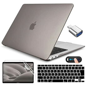 CISSOOK MacBook Air 13 2020 m1 ケース マット式 グレー 13インチ macbook air a2337 カバー 2021 つや消し グレー a2179 ケース 2020-2021 マックブックエアー 日本語JIS配列キーボードカバー+ 画面フィルム+ Type C & USB 変換アダプタ+ webcam cover 付き