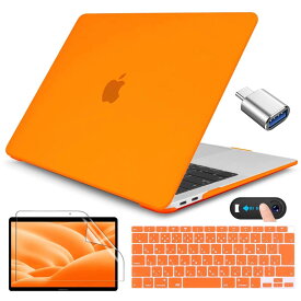 CISSOOK MacBook Air 13 ケース 2020 オレンジ おしゃれ まっくぶっくエアー カバー A2337 A2179 モデル 対応 2021 mac book air m1 カバー 軽量 日本語JIS配列キーボード Type-C to USB 変換アダプタ 保護フィルム ウェブカメラカバー 付き