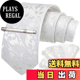 【送料無料】[DiBanGu] ネクタイ 白 結婚式 ホワイト ネクタイ ポケットチーフ タイピン セット ギフトボックス付き