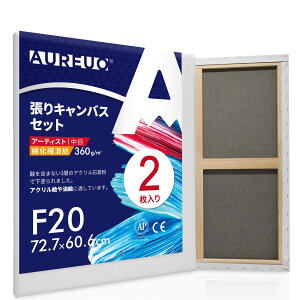 【送料無料】AUREUO 張りキャンバス セット F20 (72.7cmX60.6cm) 中目 綿化繊混紡 2枚 初心者 絵画用具 芸術絵創作 現代油絵 美術装飾 水彩画・油絵画・アクリル兼用