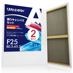 【送料無料】AUREUO 張りキャンバス セット F25 (80.3cmX65.2cm) 中目 綿化繊混紡 2枚 初心者 絵画用具 芸術絵創作 現代油絵 美術装飾 水彩画・油絵画・アクリル兼用