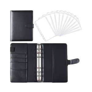 【送料無料】Costowns A6予算バインダー ジッパー封筒付 6穴 予算バインダーポケット12個付き ペンホルダー付き 5枚カード収納可 PUレザー予算管理用 現金用マネーオーガナイザー お金管理 手