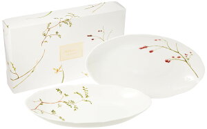 【送料無料】NARUMI(ナルミ) ボウル 皿 セット 里花暦(さとはなごよみ) 長径32cm グリーン 花柄 2柄セット かわいい オーバルボウル 結婚祝い 電子レンジ温め対応 日本製 ギフトボックス付き 4091