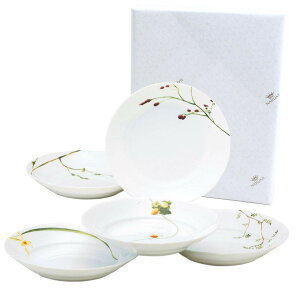 【送料無料】NARUMI(ナルミ) プレート 皿 セット 里花暦(さとはなごよみ) 径21cm グリーン 花柄 5柄セット かわいい カレー皿 パスタ皿 結婚祝い 電子レンジ温め対応 日本製 ギフトボックス付き