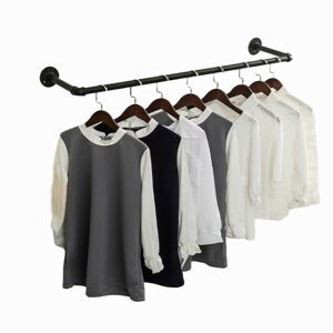 【送料無料】BAOYOUNI ハンガーパイプ 壁付け ハンガーラック アイアン 洋服ラック キッチン 浴室 ハンガーバー 多目的吊り下げロッド 天井 浴室 テラス ブ 耐荷重30kg ブラック (取り付け寸法92