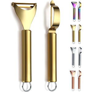【送料無料】Evanda ピーラー 2本セット ゴールド 皮むき器 キャベツ 千切り ステンレス チタンメッキ サビない 軽く鋭い使い心地 切れ味が続く お手入れ簡単 食洗器対応 キッチン用品