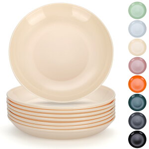 【送料無料】Evanda プレート 8個セット 24cm チーズホワイト お皿 壊れない食器 食品グレードPP製 ポリプロピレン 耐熱 耐冷 電子レンジ 食洗機 対応