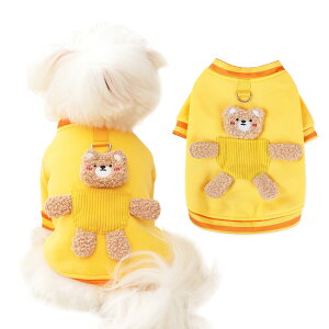 【送料無料】AmzBarley 犬服 コート ジャケット 秋冬 可愛い Dカン付き 犬 服 秋冬 Vネック 長袖 熊柄 ペット 洋服 冬 裏起毛 柔らかい 暖かい おしゃれ 犬の服 猫服 前開き 前ボタン 着脱簡単 ド