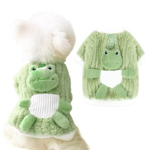 【送料無料】AmzBarley 犬服 秋冬 コート ジャケット Dカン付き 可愛い カエル飾り 犬 服 秋冬 裏起毛 柔らかい 暖かい 犬の服 秋 冬 長袖 ラウンドネック 前開き 前ボタン 着脱簡単 犬 服 コート