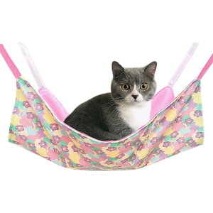 【送料無料】猫ハンモック 吊り下げベッド ネコ 猫用ベッド ゲージ用 キャットハンモック 小動物用ペット ねこ寝床 マット 昼寝 冬夏両用 ひも調節可能 耐荷重10KG 大きい 56cm x 46cm 通気性 日