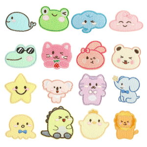 【送料無料】Voyyphixa 刺繍 ワッペン 動物 アップリケ 16枚セット アイロン ミニ マーク DIY 装飾 可愛い おしゃれ 保育園 幼稚園 小学校 衣類 飾り (動物)