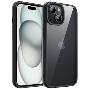 【送料無料】JEDirect iPhone 15 6.1インチ用 ケース 耐衝撃スマホバンパーカバー ソリッドカラー マットTPUフレーム 傷つけ防止 クリアバック (ブラック)