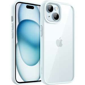 【送料無料】JEDirect iPhone 15 Plus 6.7インチ用 ケース 耐衝撃スマホバンパーカバー ソリッドカラー マットTPUフレーム 傷つけ防止 クリアバック (ブルー)
